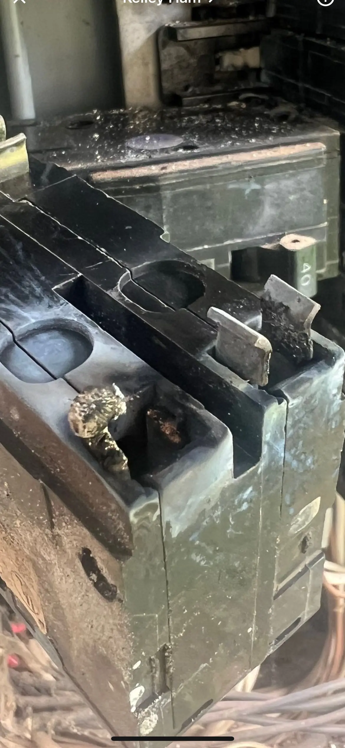 Burned panel lug found during an electrical inspection by Chosen 1 Electric