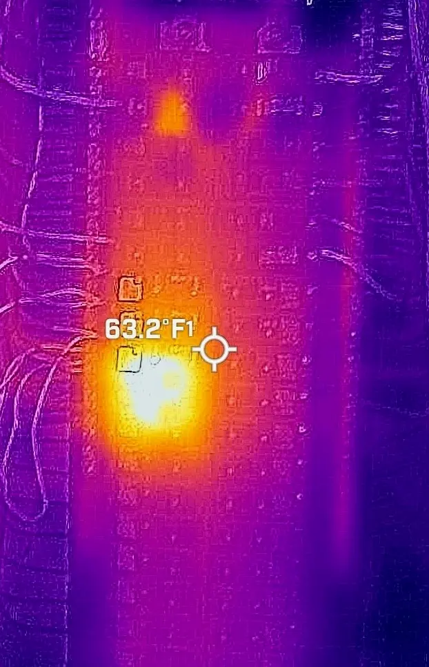 Thermal imaging scan revealing an overheating electrical connection, by Chosen 1 Electric