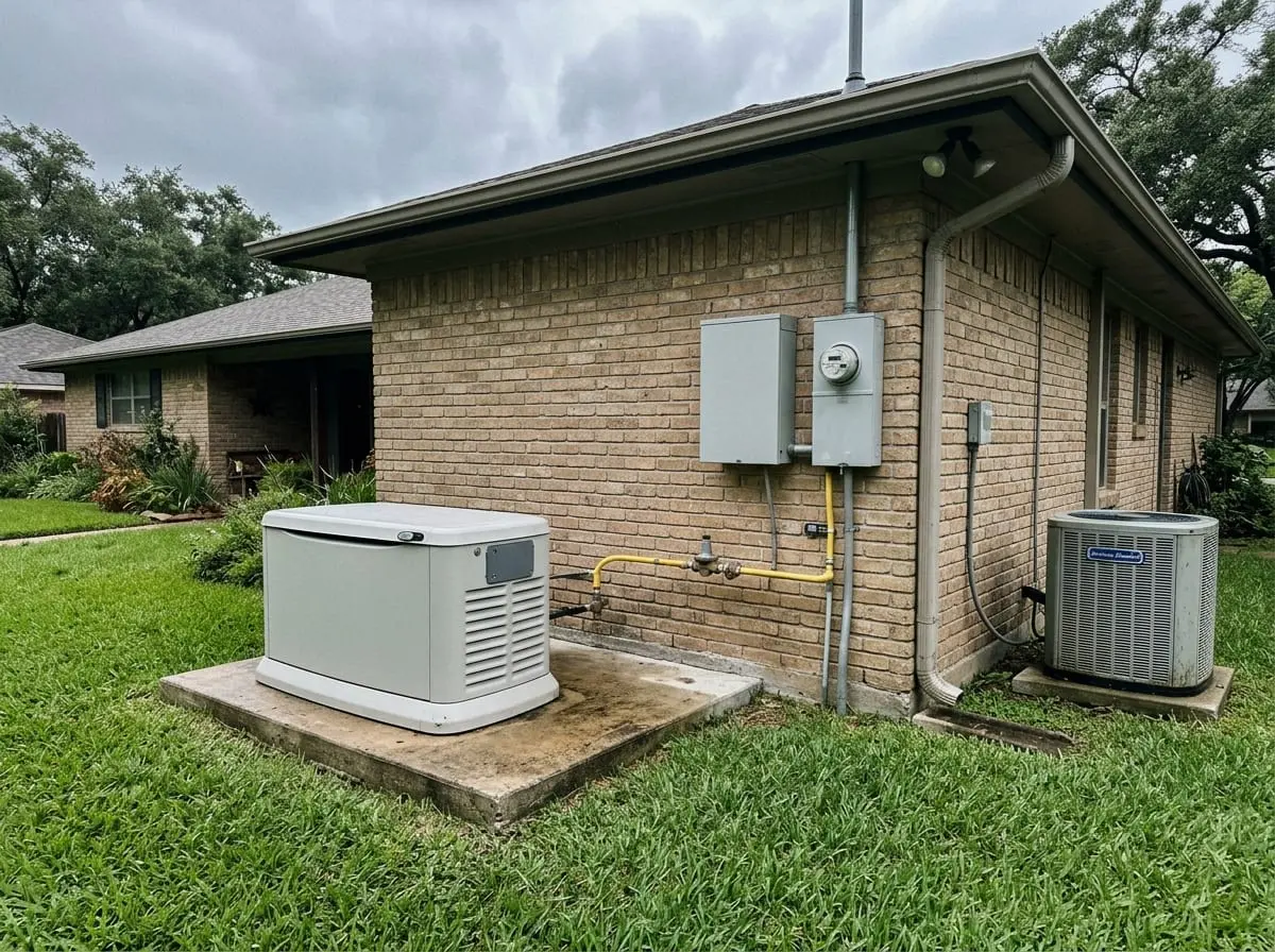 Whole-home standby generator and automatic transfer switch installed at a Houston area home by Chosen 1 Electric